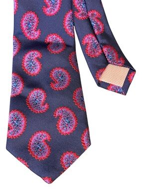 Thomas Pink Silk Paisley Tie Navy Red Purple Woven England Jermyn Street London